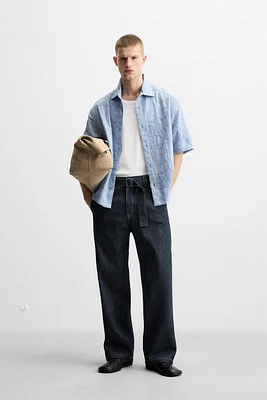 STRAIGHT FIT BELTED JEANS