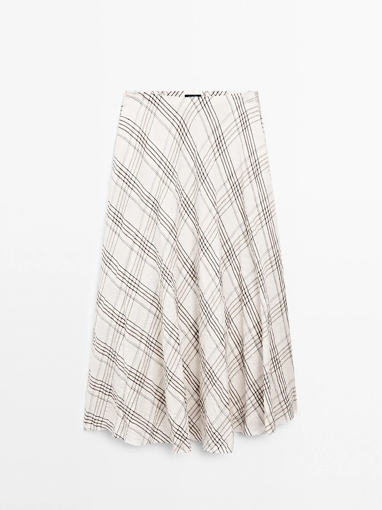 Flowing check midi skirt