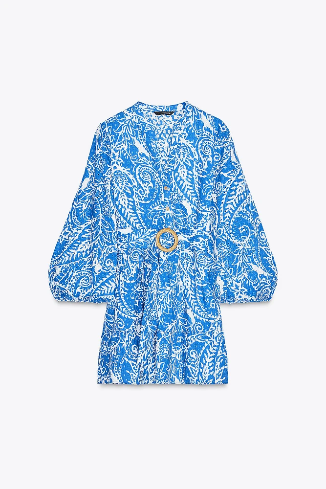 EMBROIDERED BELTED SHIRT DRESS
