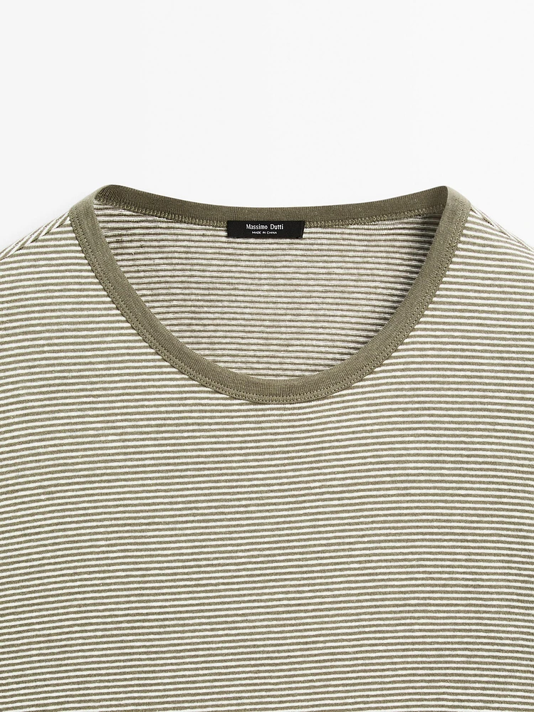 Striped linen and cotton T-shirt