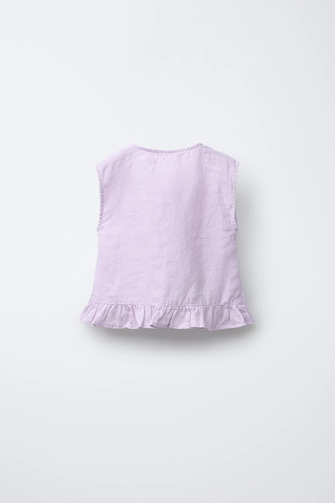 BLOUSE À VOLANTS 100 % LIN