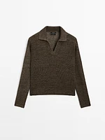 100% linen knit polo collar sweater