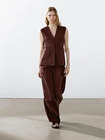 Long 100% linen waistcoat with ribbons