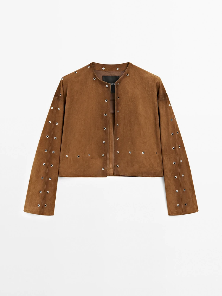 Suede leather jacket with eyelets