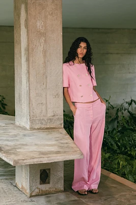 STRAIGHT LEG LINEN PANTS