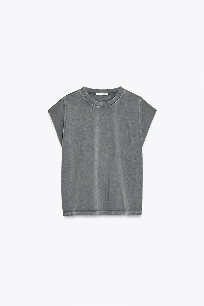 WASHED EFFECT SLEEVELESS T-SHIRT