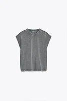 WASHED EFFECT SLEEVELESS T-SHIRT