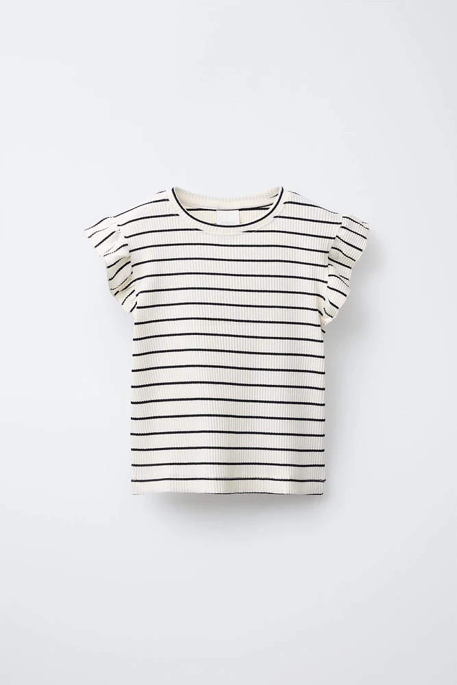 T-SHIRT RIB VOLANTS RAYURES