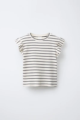 STRIPED RUFFLE RIBBED TOP
