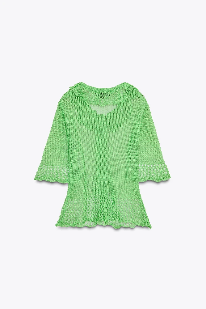 SHORT SLEEVE OPEN KNIT CARDIGAN