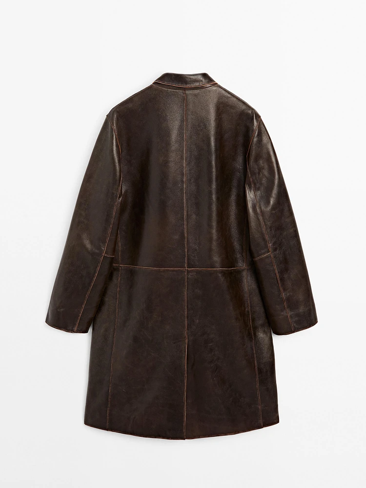 Distressed nappa leather coat