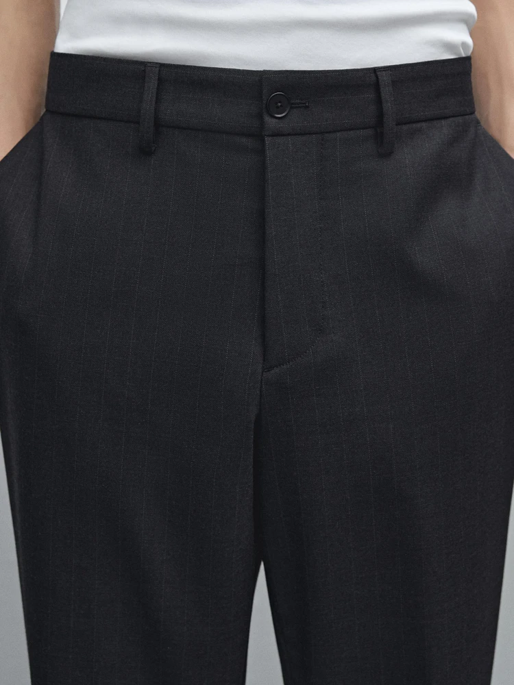 Regular fit striped wool blend trousers