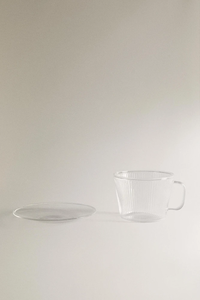 BOROSILICATE GLASS TEACUP AND SAUCER