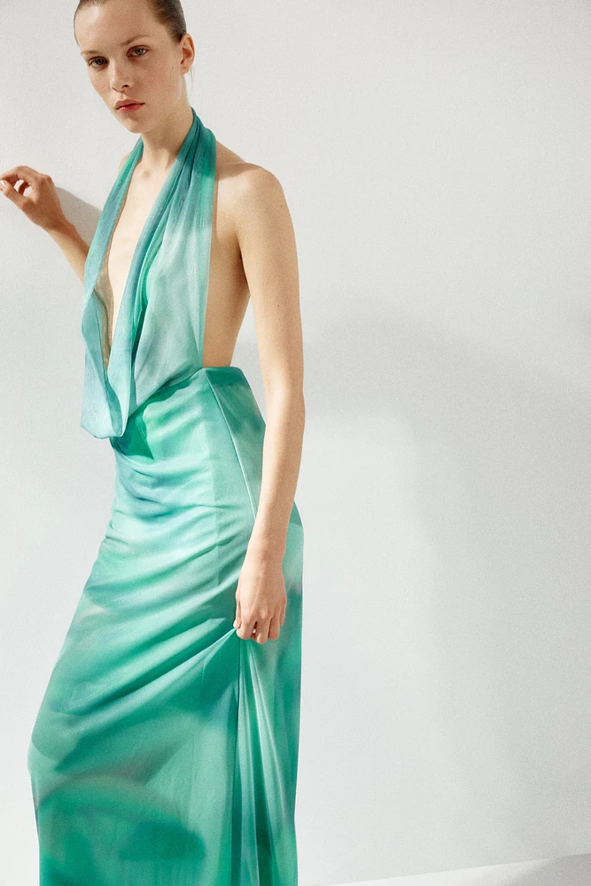 PRINTED TULLE LONG DRESS