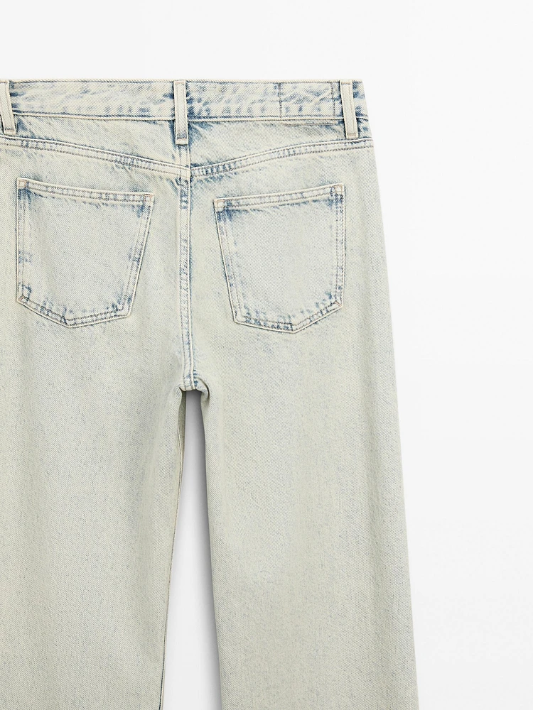 Faded mid-rise wide-leg jeans