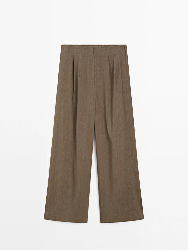 Pantalon droit à pinces en lin mélangé