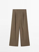 Pantalon droit à pinces en lin mélangé