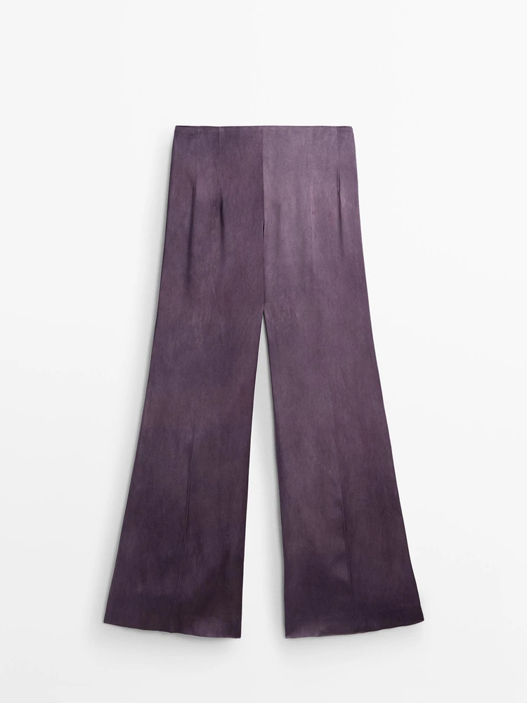 Flowing flared satin trousers