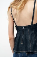 TOP EN JEAN À GODETS