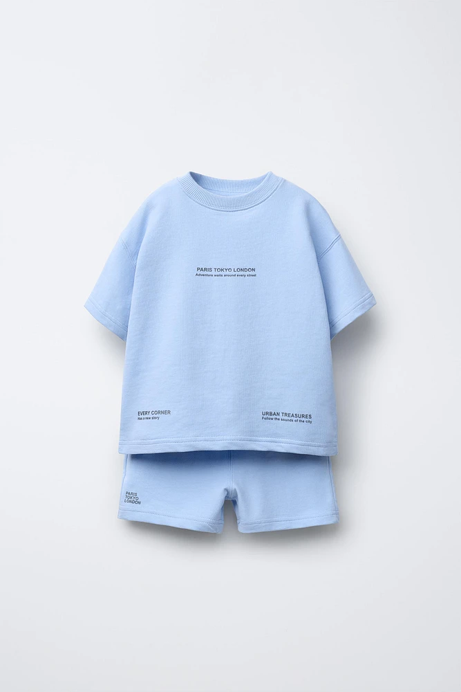 TEXT T-SHIRT AND BERMUDA JOGGING SET