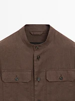 100% linen stand collar overshirt