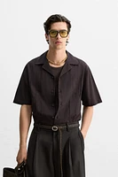PLEATED COTTON-LINEN SHIRT