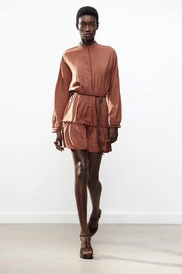 BELTED LACE INSERT MINI DRESS