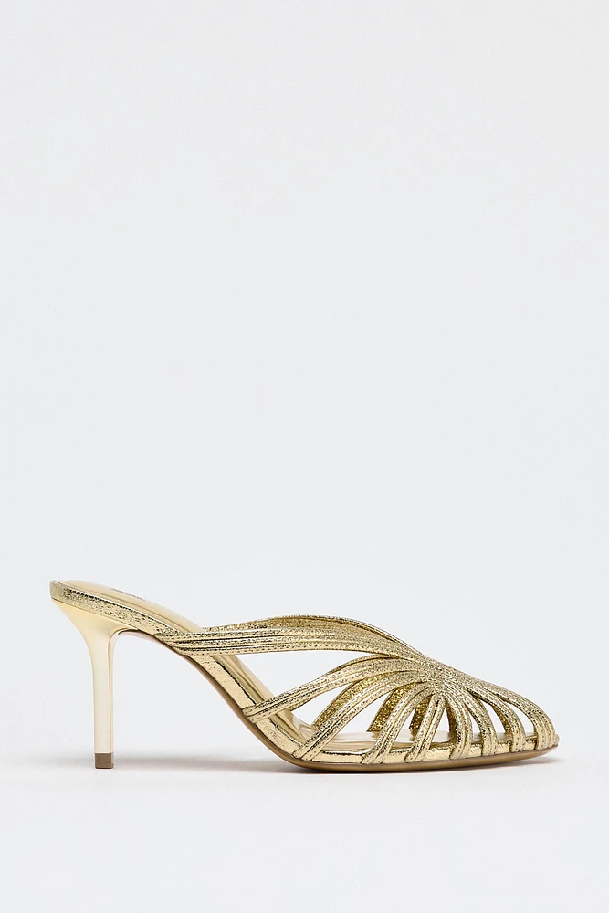 METALLIC EFFECT STILETTO HEEL SANDALS