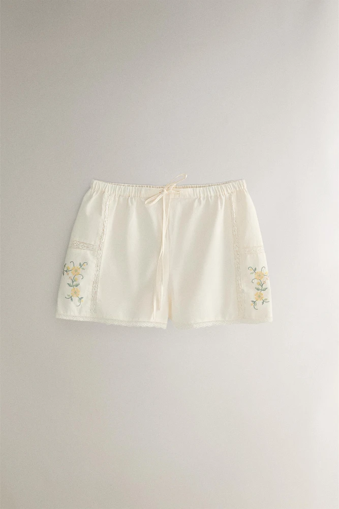 EMBROIDERED COTTON SHORTS