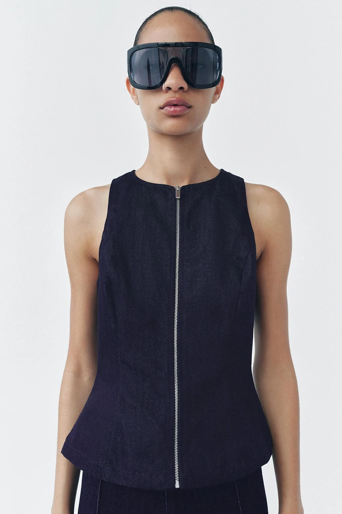 ZW COLLECTION DENIM ZIP-UP TOP