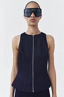 ZW COLLECTION DENIM ZIP-UP TOP