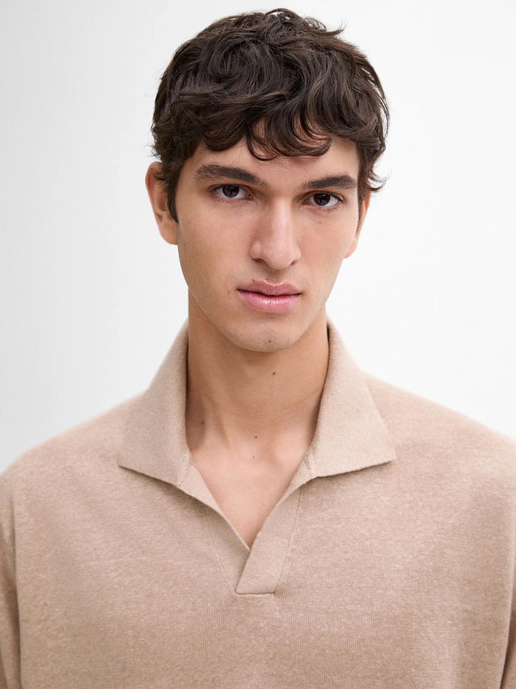 100% linen knit polo collar sweater