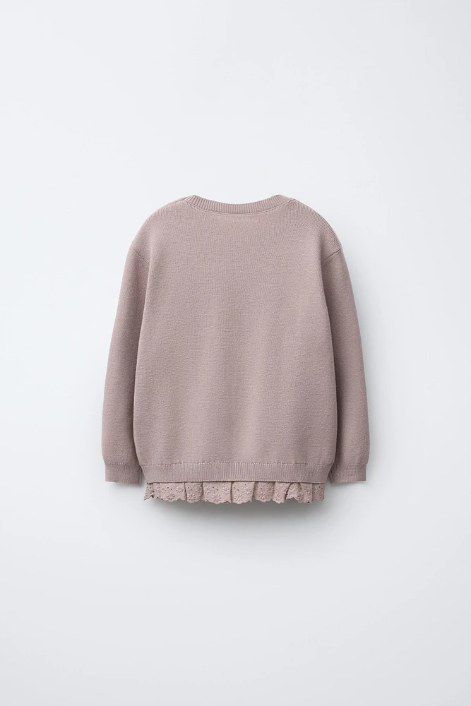 LACE TRIM KNIT SWEATER