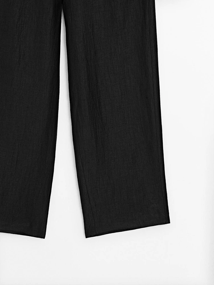 Pantalon palazzo à pinces en lin mélangé