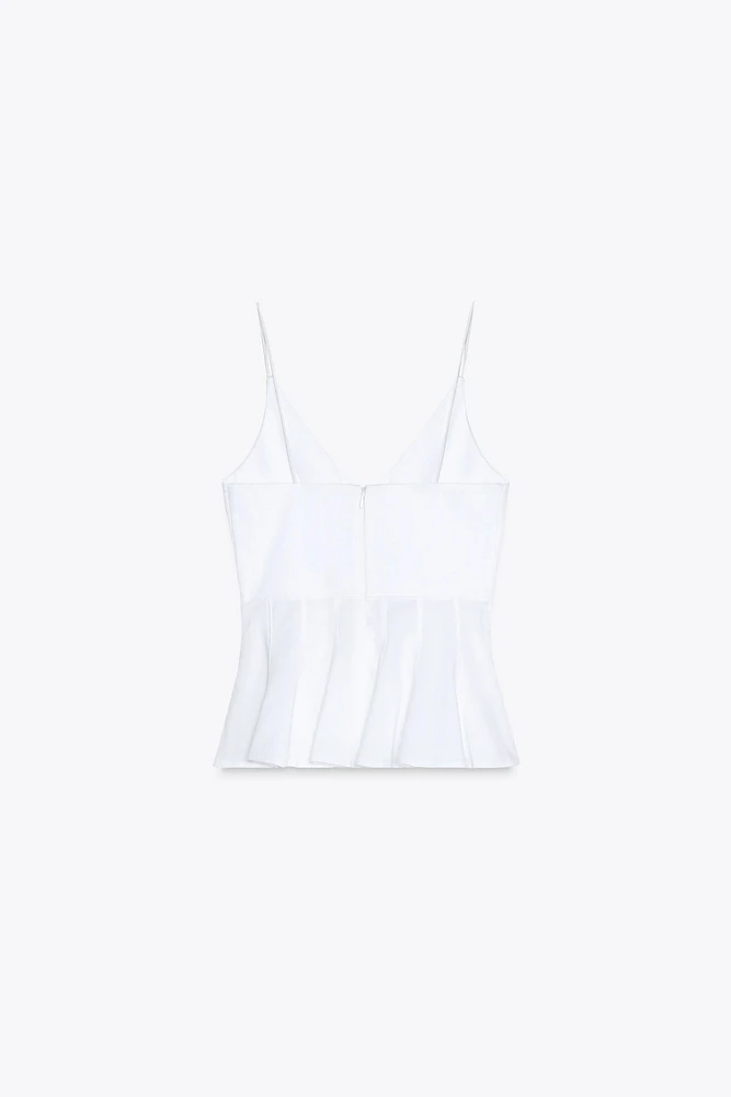 CONTRAST POPLIN PEPLUM TOP