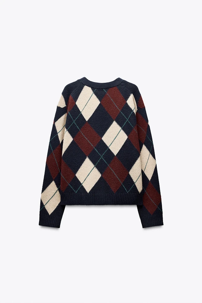 LONG WOOL ARGYLE JACKET