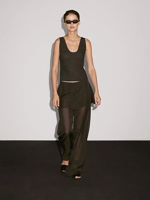 Flowing contrast 100% silk trousers