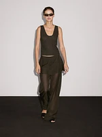 Flowing contrast 100% silk trousers