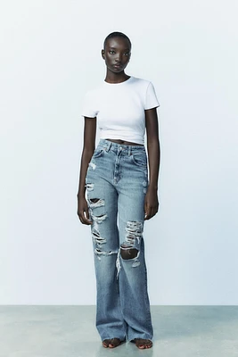 TRF HIGH RISE WIDE LEG RIPPED JEANS