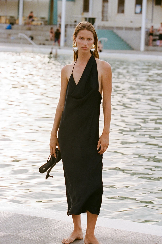 ASYMMETRIC SATIN MIDI DRESS