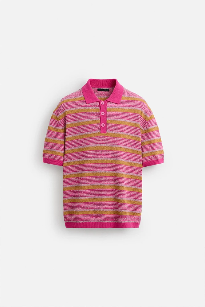 POLO EN MAILLE À RAYURES TEXTURÉ
