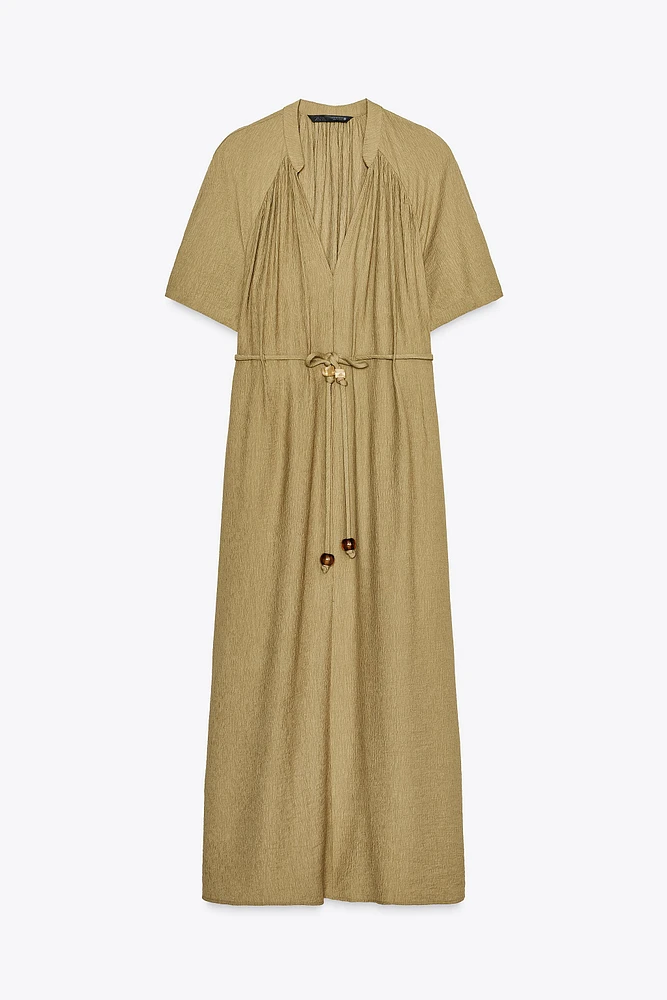 BEADED BELT MIDI DRESS