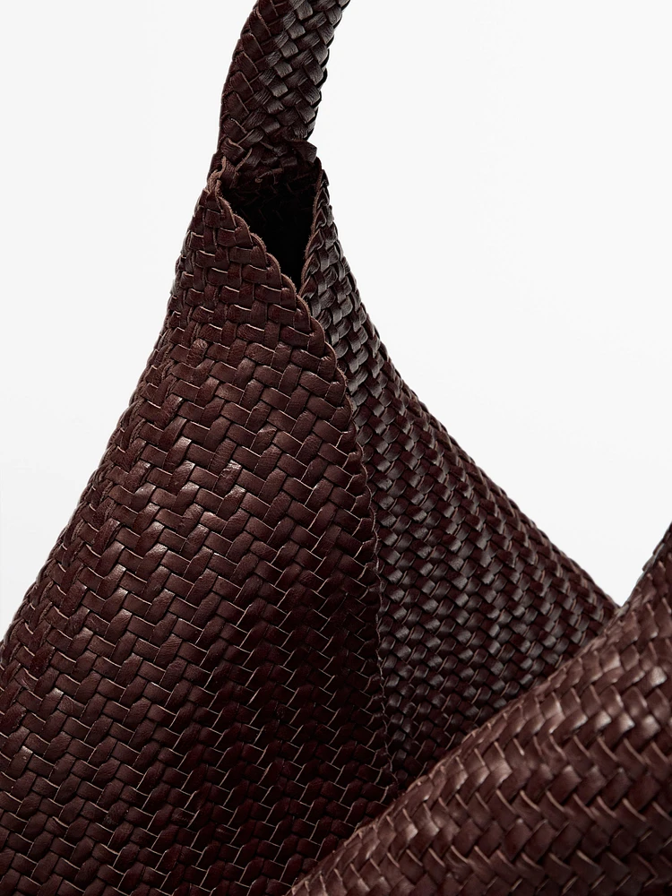Grand sac cabas tressé en cuir nappa