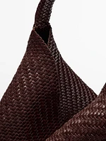 Grand sac cabas tressé en cuir nappa