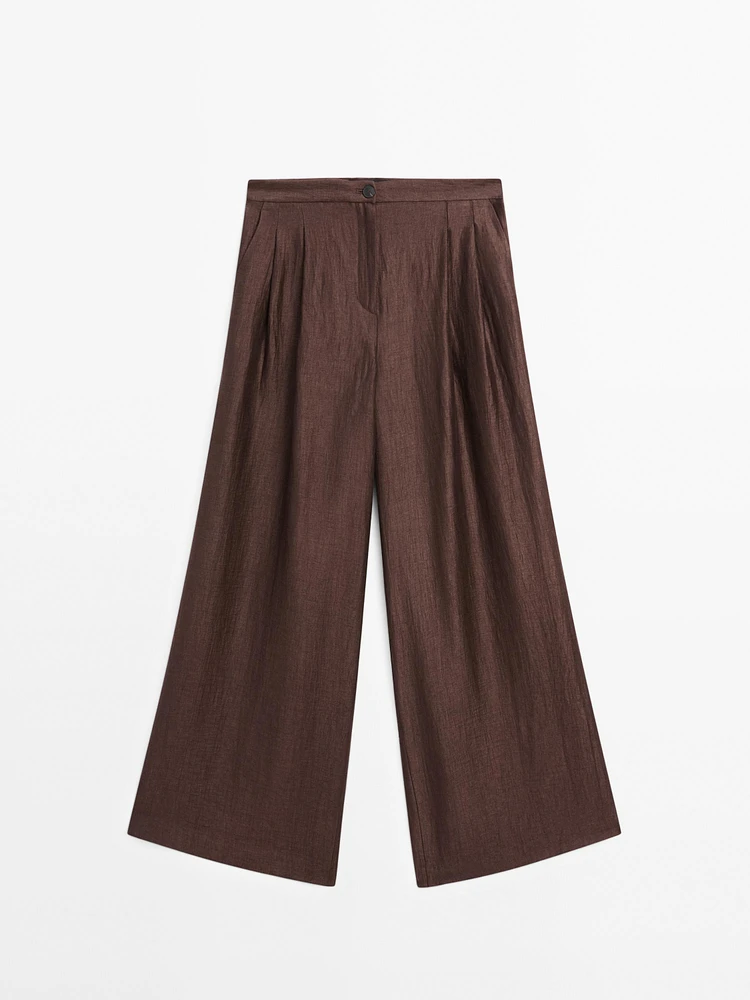 Pantalon large mid-rise crinckle