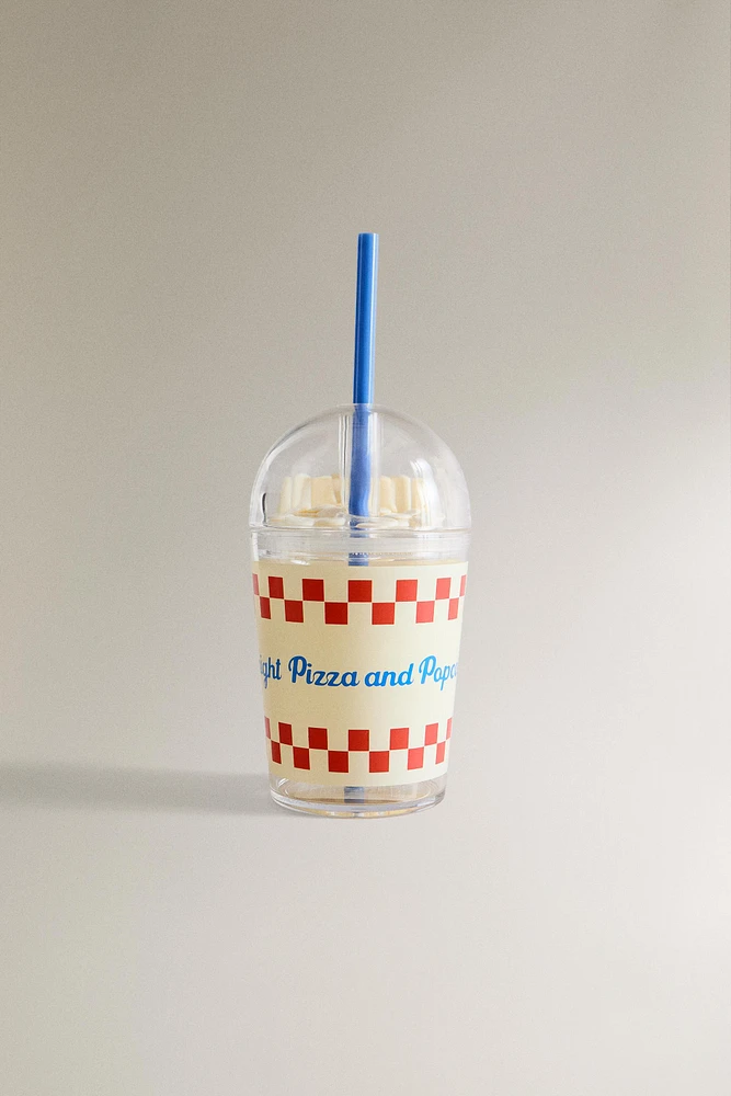 CHILDREN'S PIZZA TUMBLER WITH STRAW