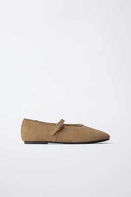 SPLIT LEATHER BALLET FLATS