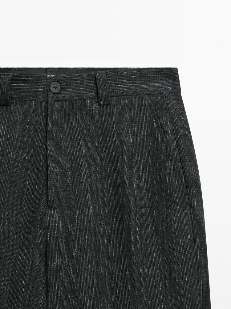 100% linen trousers with check detail