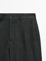100% linen trousers with check detail