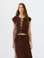 Veste sans manches lacée en crochet de coton mélangé